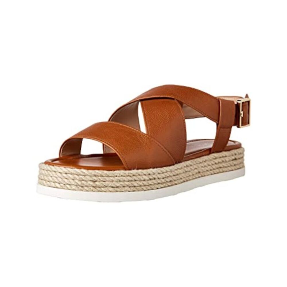 VIA SPIGA Womens Brown Corded Trim Grayce Platform Leather Slingback Sandal 10 M